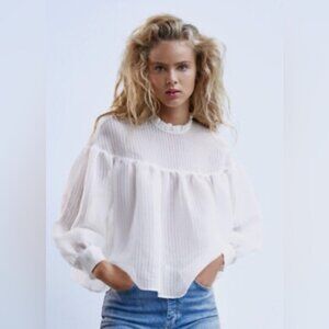 NEW Zara Organza Sheer Tie Back Blouse NWOT